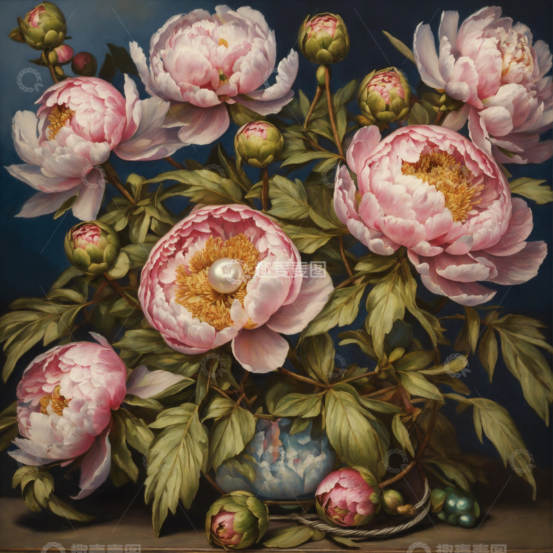 高清大图下载【趣麦麦图】牡丹花水彩画AI插画海报图片素材18