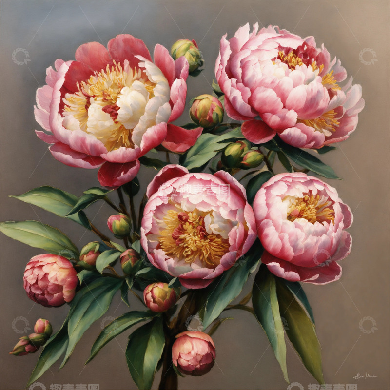 高清大图下载【趣麦麦图】牡丹花水彩画AI插画海报图片素材19