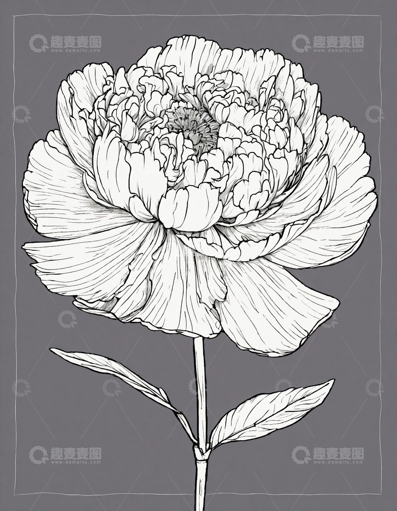 高清大图下载【趣麦麦图】黑白线条牡丹花素描画AI插画海报图片素材3