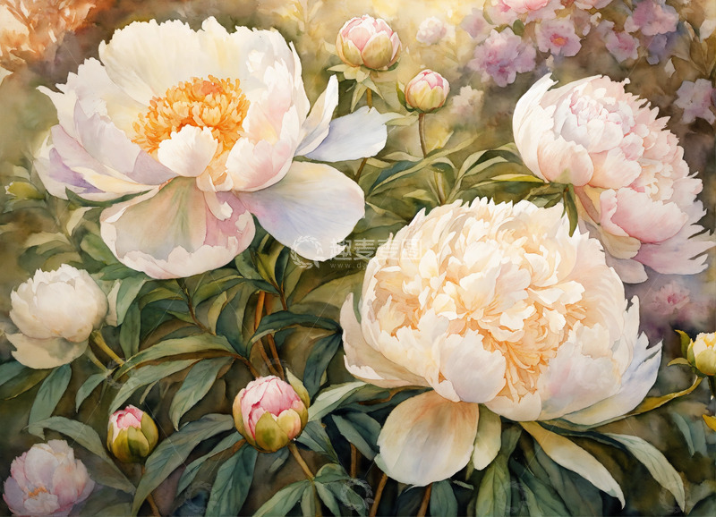 高清大图下载【趣麦麦图】白色牡丹花卉AI插画海报图片素材28