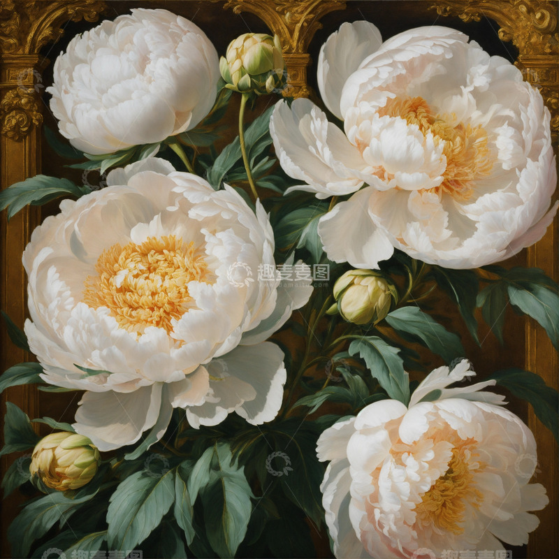 高清大图下载【趣麦麦图】白色牡丹花卉AI插画海报图片素材38