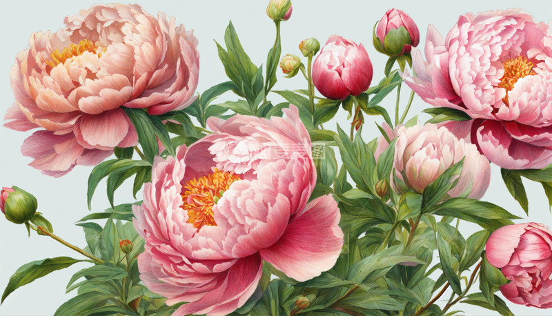 高清大图下载【趣麦麦图】牡丹花水彩画AI插画海报图片素材15