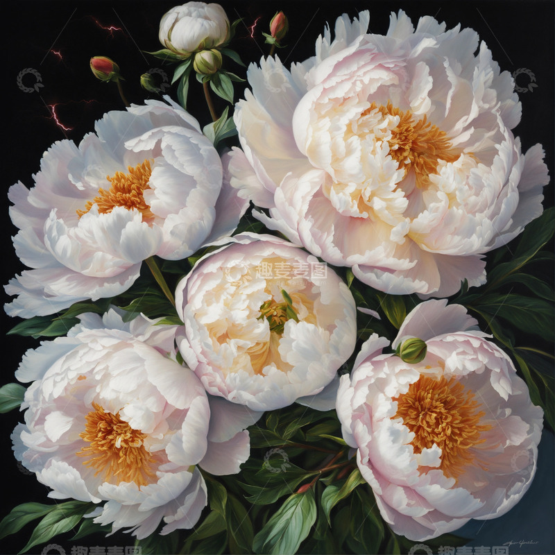 高清大图下载【趣麦麦图】白色牡丹花卉AI插画海报图片素材61