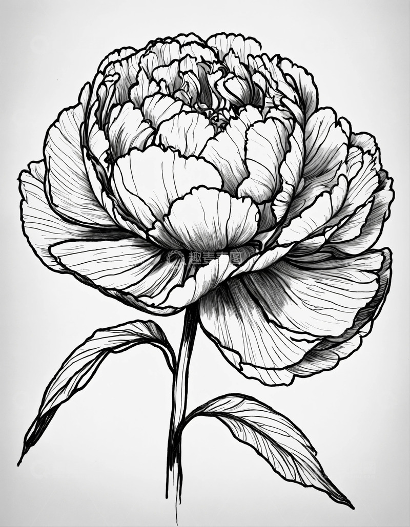 高清大图下载【趣麦麦图】黑白线条牡丹花素描画AI插画海报图片素材2