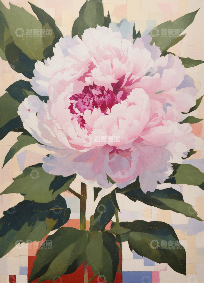 高清大图下载【趣麦麦图】粉色牡丹花卉AI插画海报图片素材19