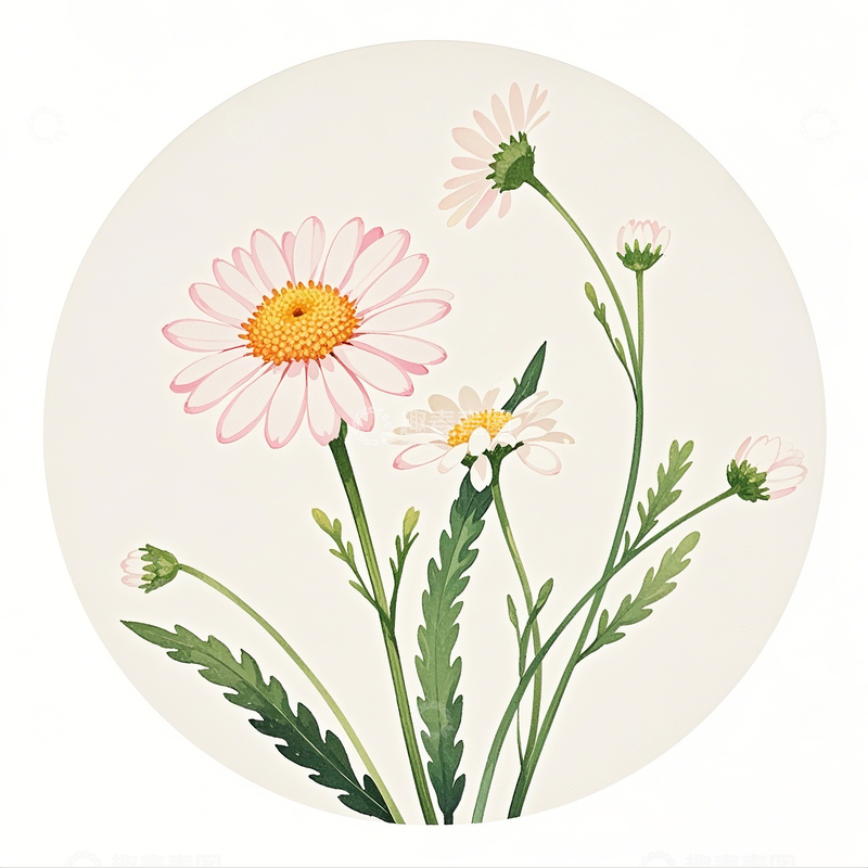 高清大图下载【趣麦麦图】卡通水彩手绘小雏菊素材