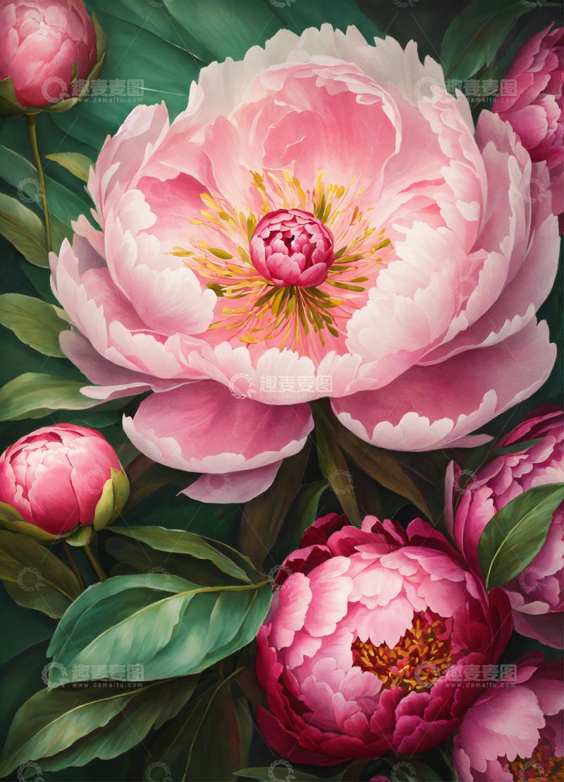 高清大图下载【趣麦麦图】粉色牡丹花卉AI插画海报图片素材25