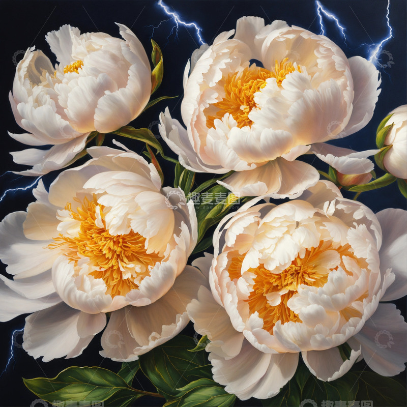 高清大图下载【趣麦麦图】白色牡丹花卉AI插画海报图片素材44