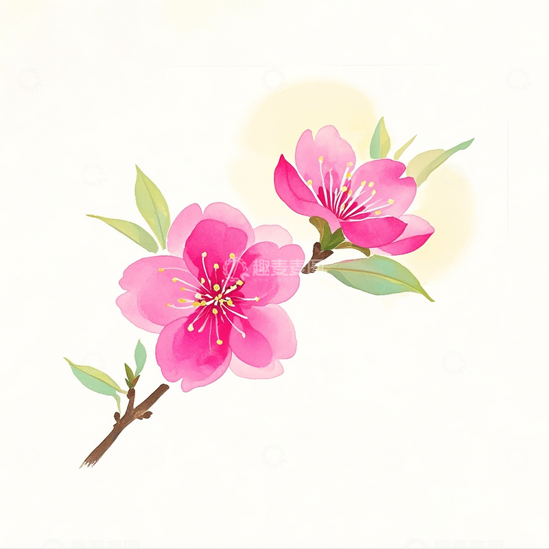 高清大图下载【趣麦麦图】卡通水彩手绘桃花素材