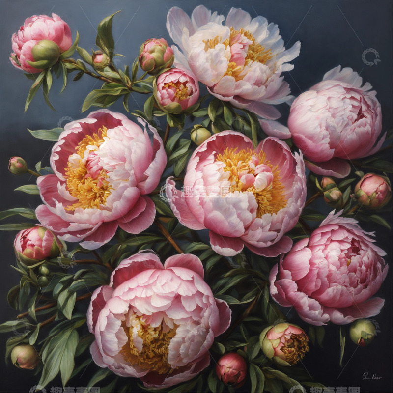 高清大图下载【趣麦麦图】红色牡丹花卉AI插画海报图片素材8