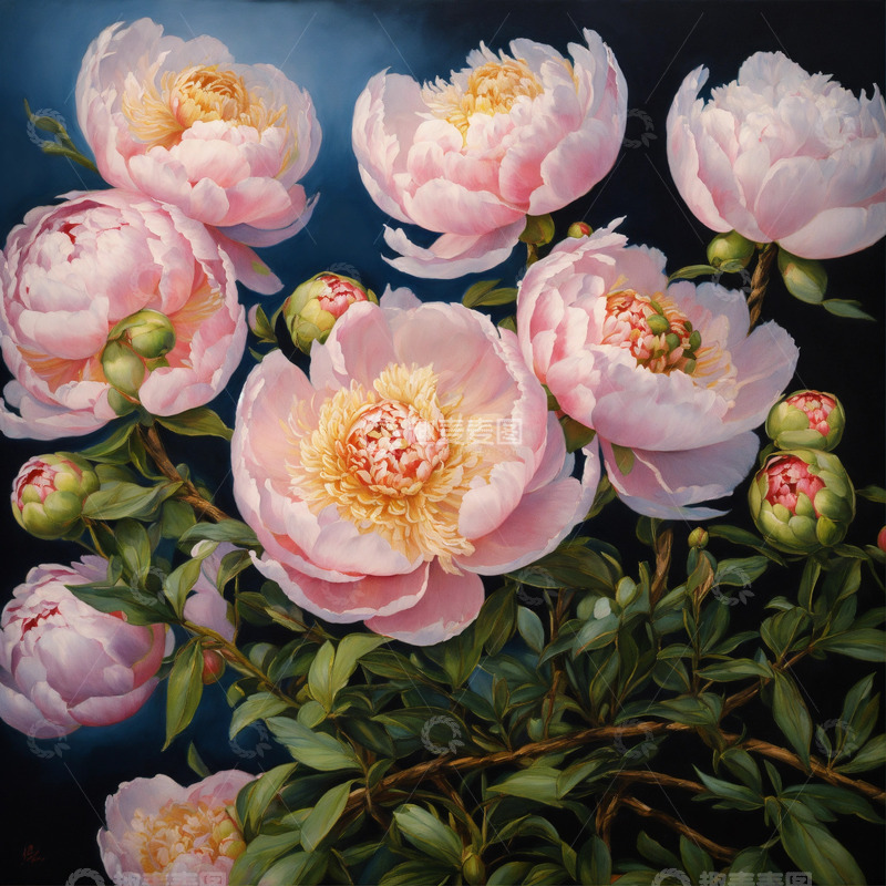 高清大图下载【趣麦麦图】粉色牡丹花卉AI插画海报图片素材7