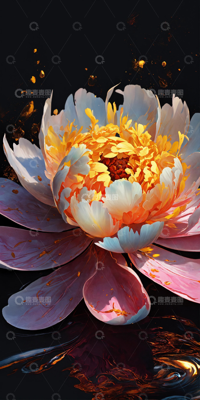 高清大图下载【趣麦麦图】粉色牡丹花卉AI插画海报图片素材35