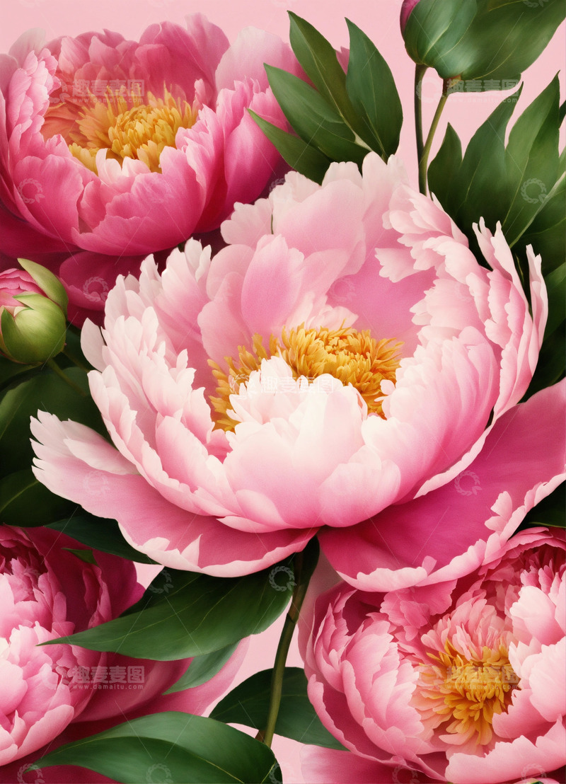 高清大图下载【趣麦麦图】红色牡丹花卉AI插画海报图片素材13