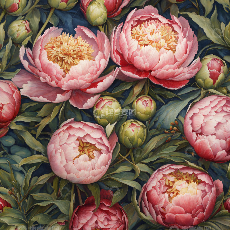 高清大图下载【趣麦麦图】红色牡丹花卉AI插画海报图片素材16