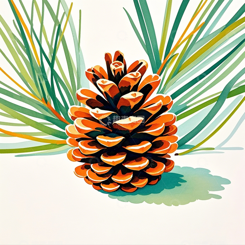 高清大图下载【趣麦麦图】卡通水彩手绘松果素材1