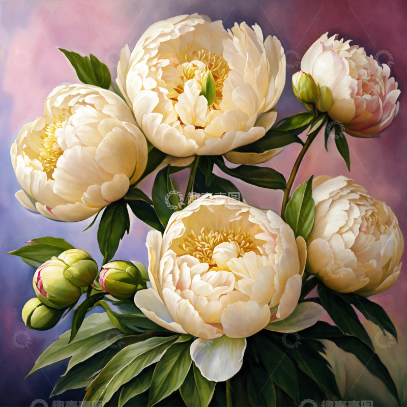 高清大图下载【趣麦麦图】白色牡丹花卉AI插画海报图片素材6