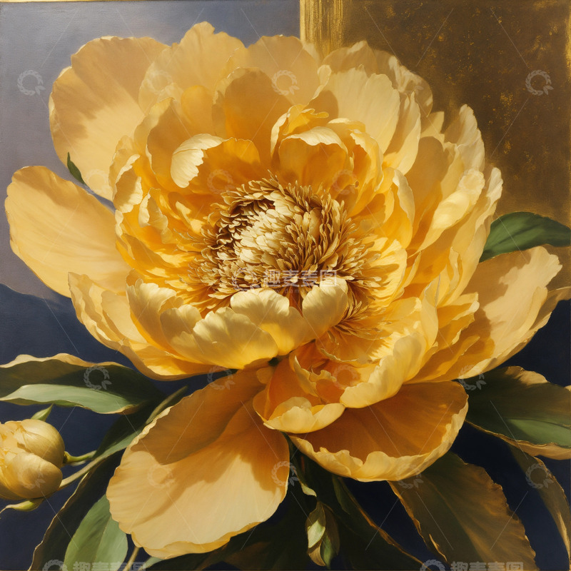 高清大图下载【趣麦麦图】金色牡丹花卉AI插画海报图片素材14