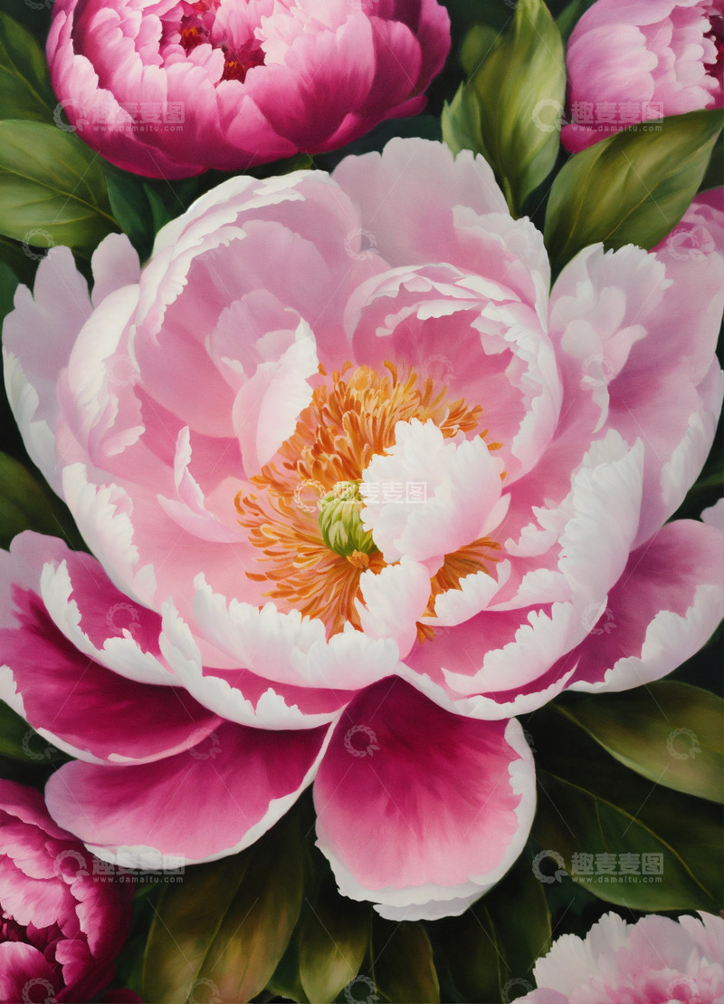 高清大图下载【趣麦麦图】红色牡丹花卉AI插画海报图片素材35