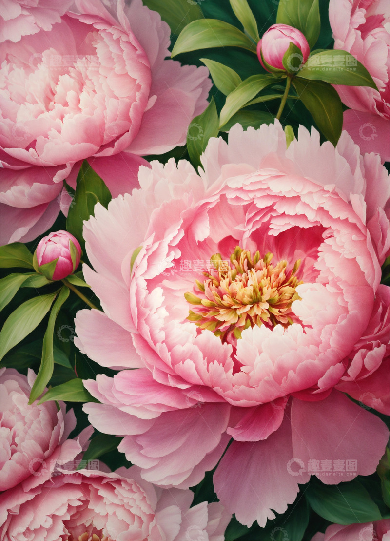 高清大图下载【趣麦麦图】红色牡丹花卉AI插画海报图片素材4