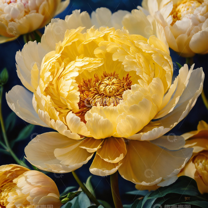 高清大图下载【趣麦麦图】金色牡丹花卉AI插画海报图片素材13