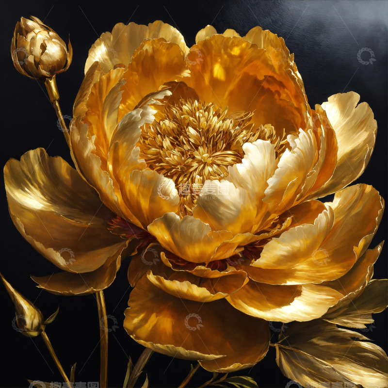 高清大图下载【趣麦麦图】金色牡丹花卉AI插画海报图片素材23