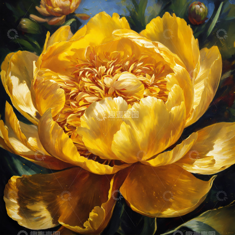 高清大图下载【趣麦麦图】金色牡丹花卉AI插画海报图片素材29