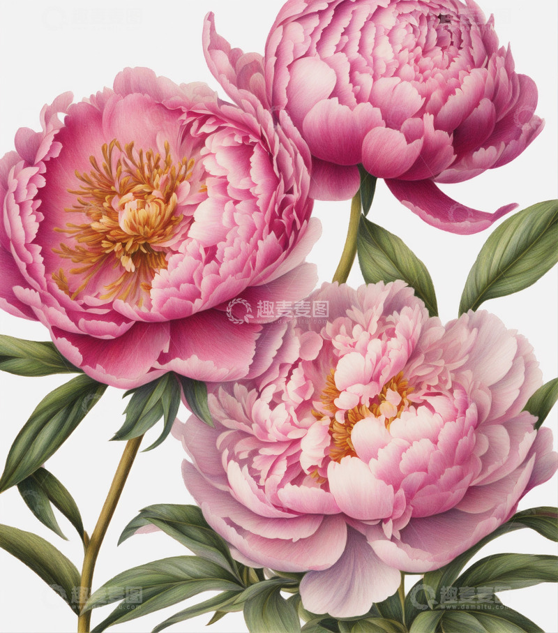 高清大图下载【趣麦麦图】红色牡丹花卉AI插画海报图片素材33