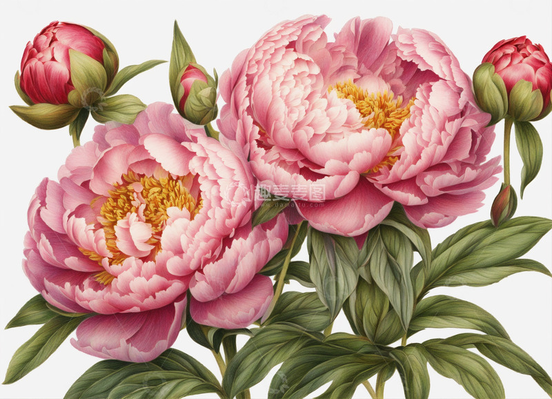 高清大图下载【趣麦麦图】红色牡丹花卉AI插画海报图片素材38