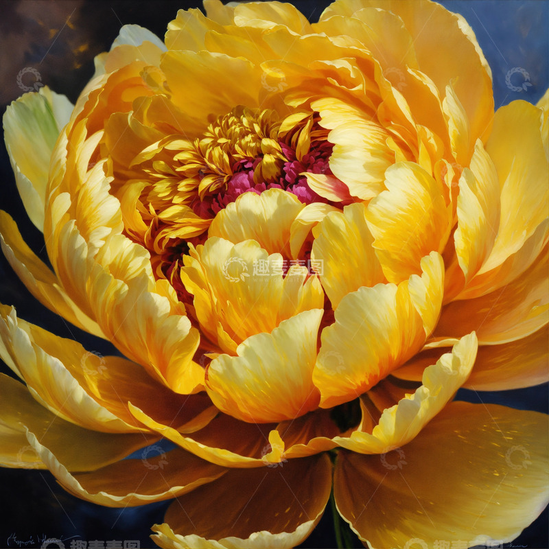 高清大图下载【趣麦麦图】金色牡丹花卉AI插画海报图片素材