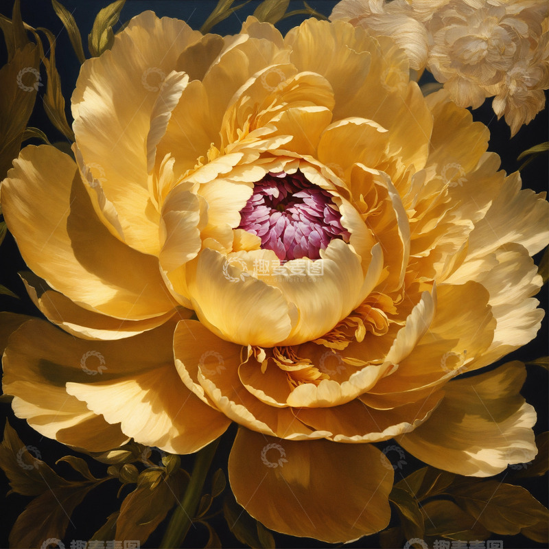 高清大图下载【趣麦麦图】金色牡丹花卉AI插画海报图片素材35