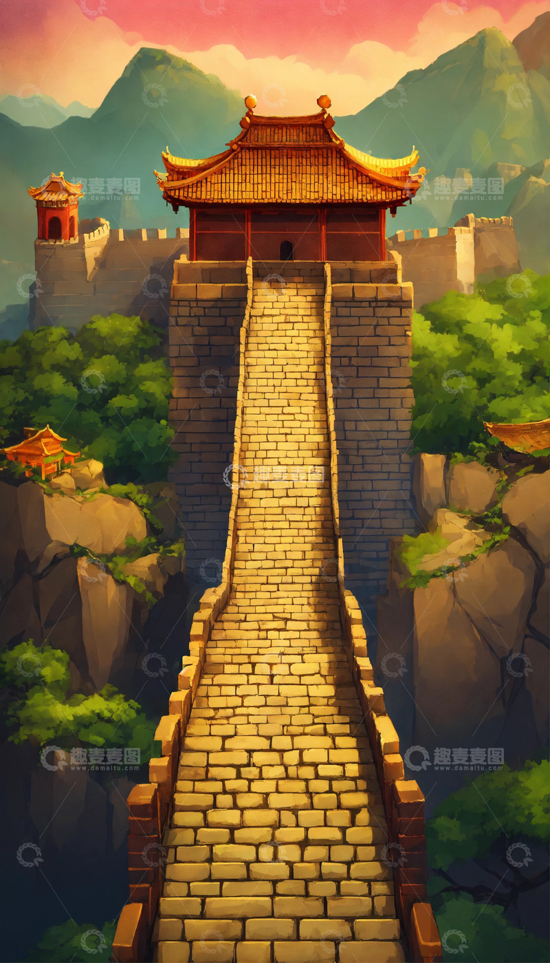 2D游戏中国古长城AI插画海报高清图片素7