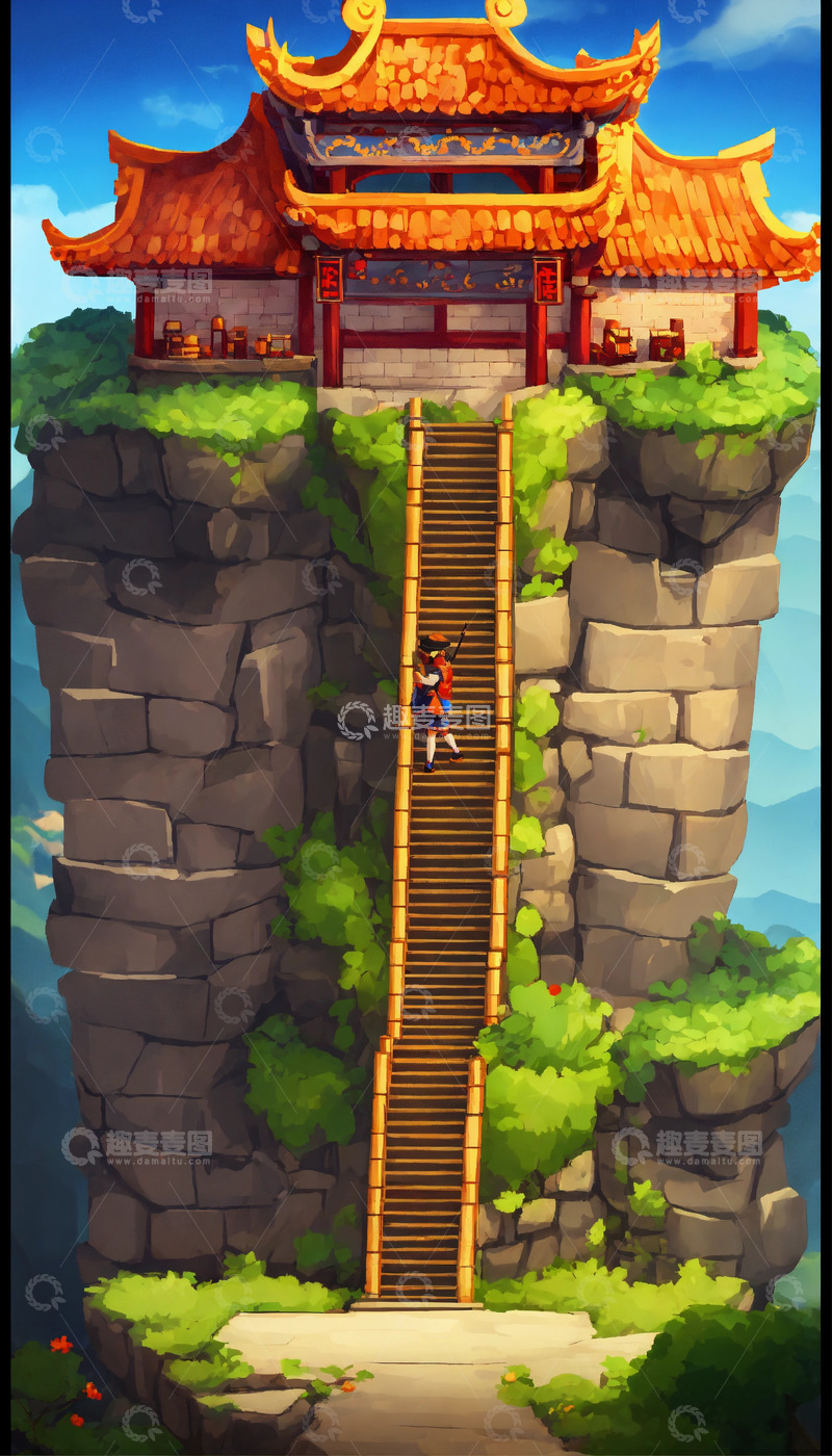 2D游戏中国古长城AI插画海报高清图片素2