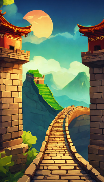 2D游戏中国古长城AI插画海报高清图片素1