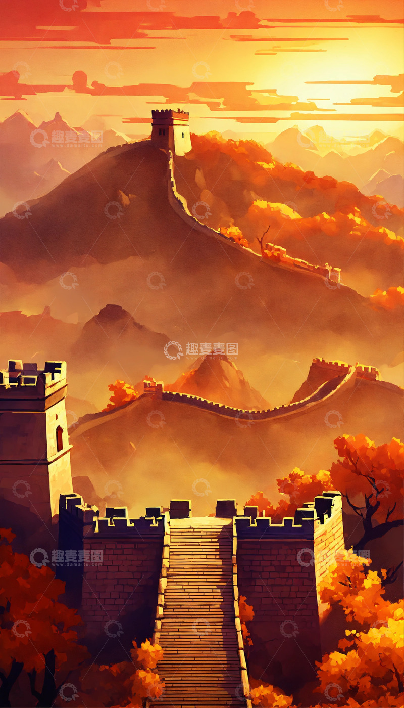 2D游戏中国古长城AI插画海报高清图片素