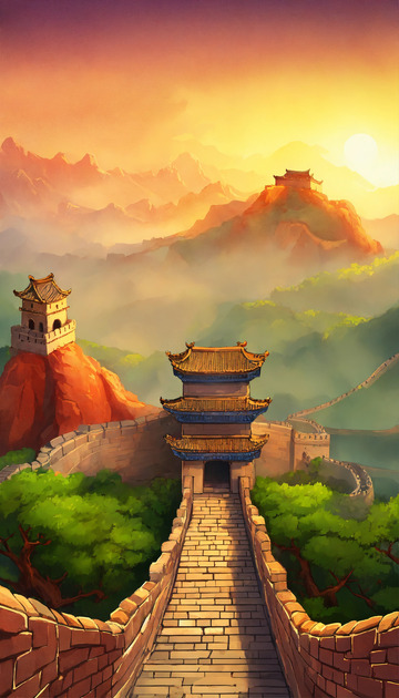 2D游戏中国古长城AI插画海报高清图片素3