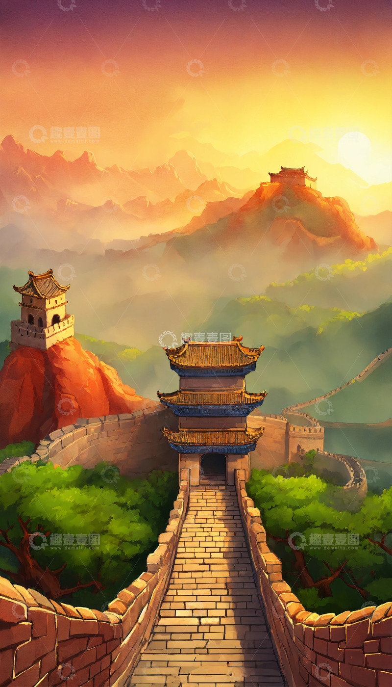 2D游戏中国古长城AI插画海报高清图片素3