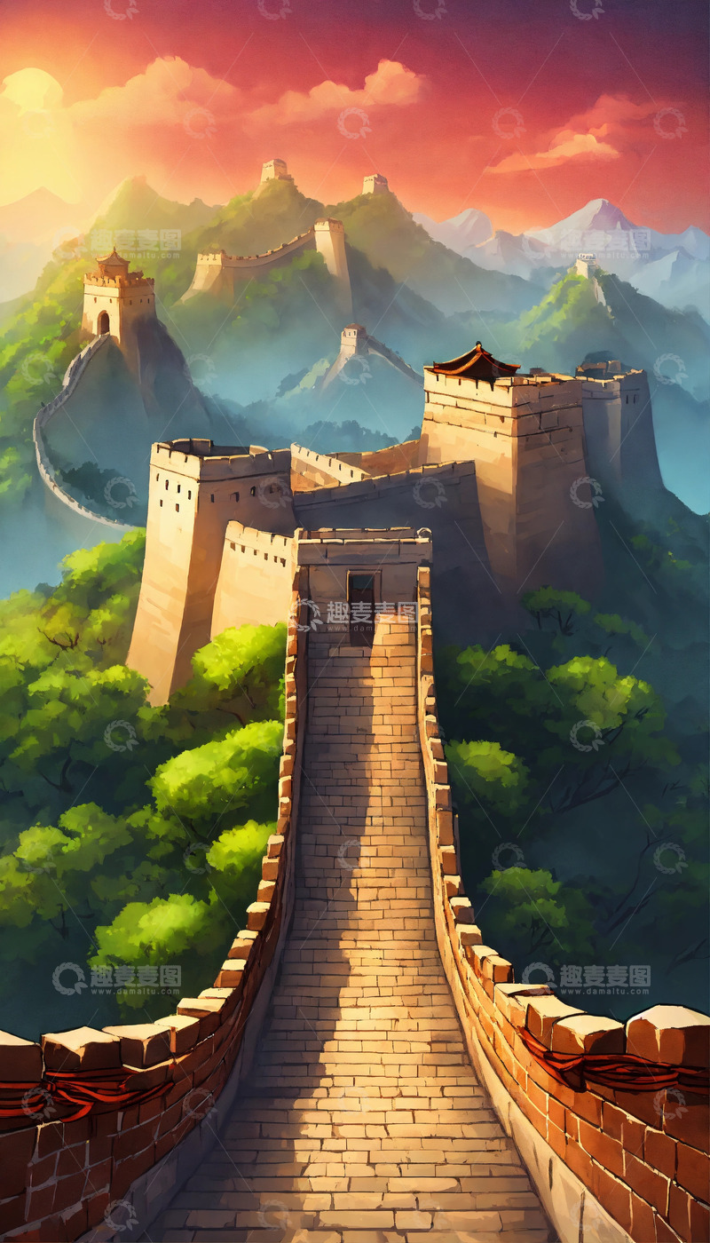 2D游戏中国古长城AI插画海报高清图片素8