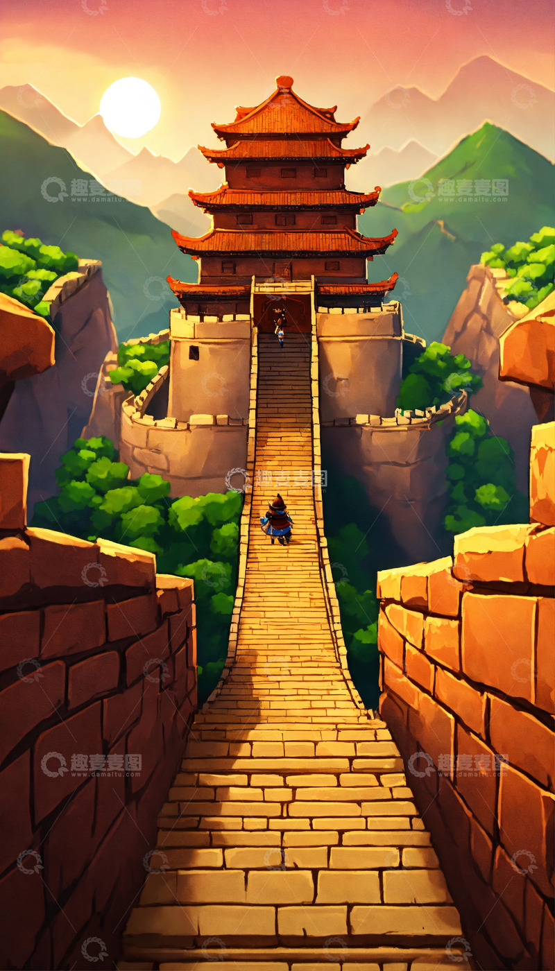 2D游戏中国古长城AI插画海报高清图片素9