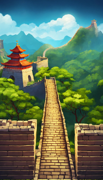2D游戏中国古长城AI插画海报高清图片素4