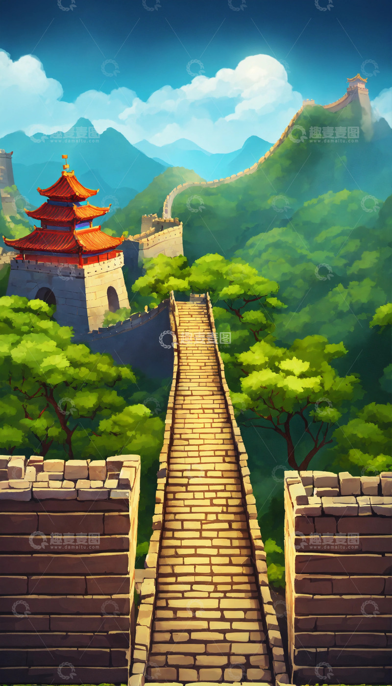 2D游戏中国古长城AI插画海报高清图片素4