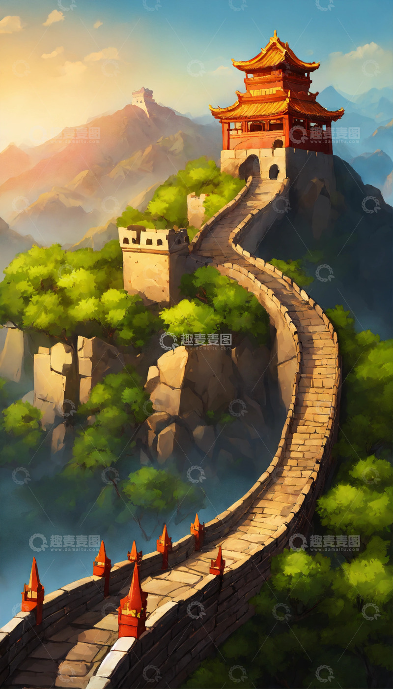 2D游戏中国古长城AI插画海报高清图片素5
