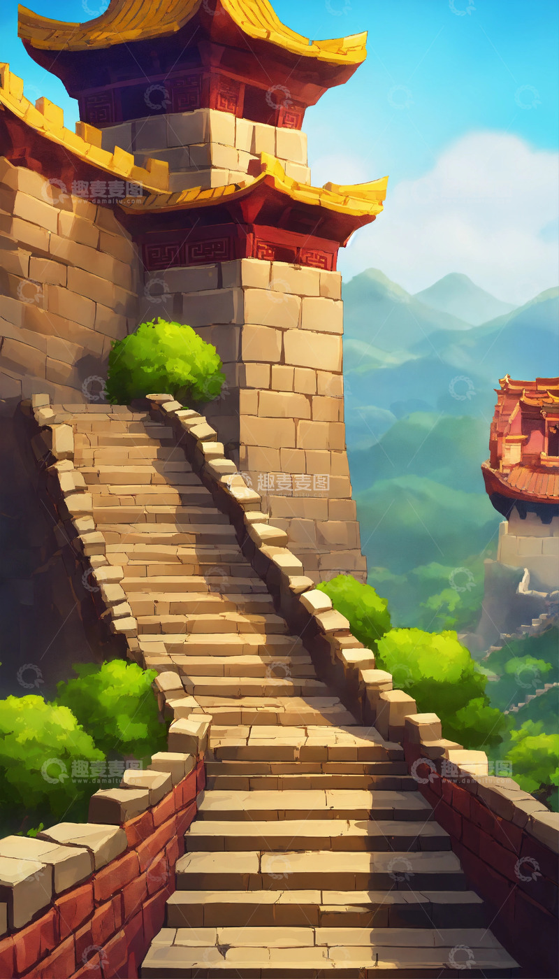 2D游戏中国古长城AI插画海报高清图片素10