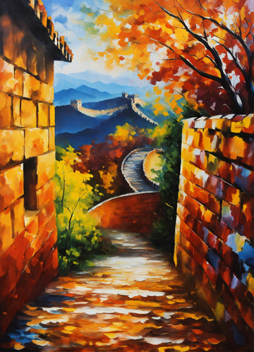 雄伟中国古长城油画AI插画海报高清图片素6