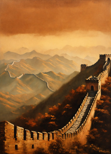 雄伟中国古长城油画AI插画海报高清图片素3