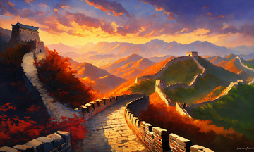 雄伟中国古长城油画AI插画海报高清图片素13