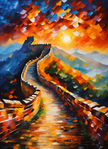 雄伟中国古长城油画AI插画海报高清图片素5