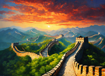 雄伟中国古长城油画AI插画海报高清图片素29