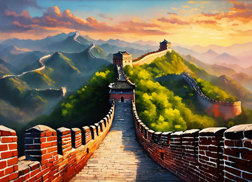 雄伟中国古长城油画AI插画海报高清图片素30