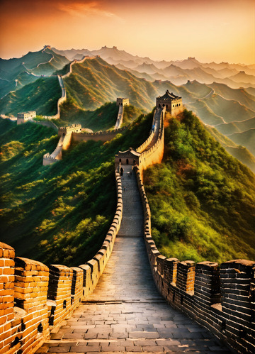 雄伟中国古长城场景AI插画海报高清图片素5