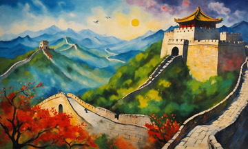 雄伟中国古长城油画AI插画海报高清图片素8